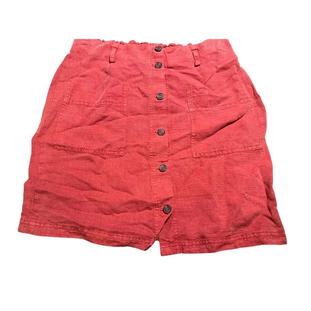 E&C California Terracotta Linen Blend Button Front Mini Skirt Boho Coastal Small
